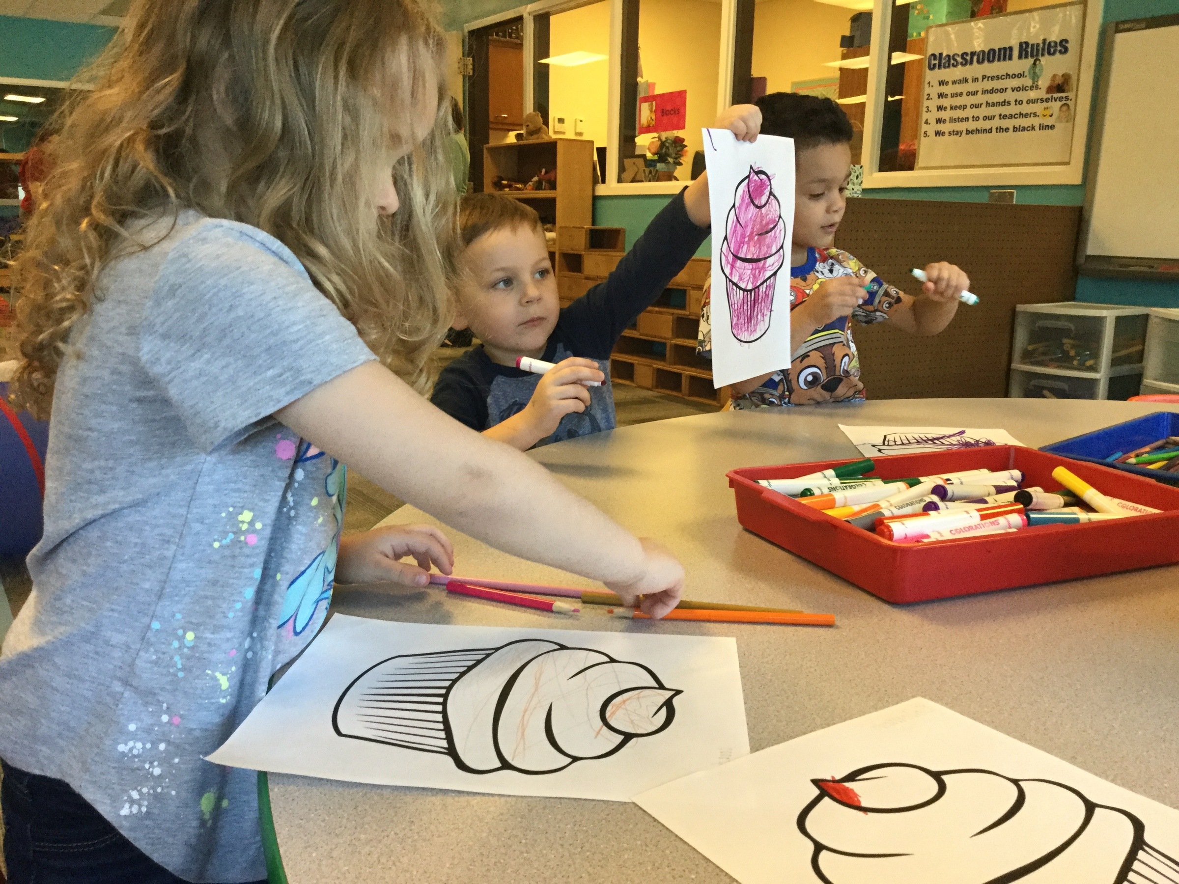 ECE preschool students coloring