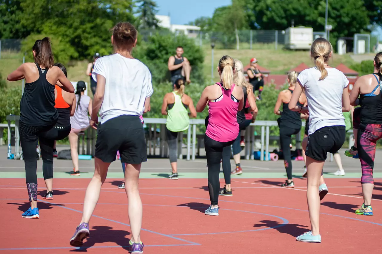 adult exercise class in session